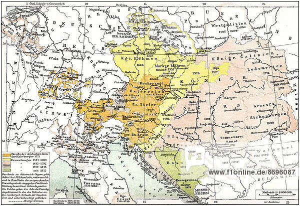 Historische Landkarte von Österreich-Ungarn k. u. k. Doppelmonarchie oder Donaumonarchie für den Zeitraum zwischen 1867 und 1918