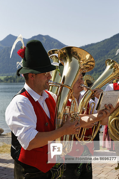 Brass music band  Alt-Schlierseer-Kirchtag festival  Schliersee  Upper Bavaria  Bavaria  Germany