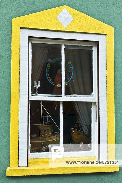 Farbe Farben Fenster Wand gelb marineblau Grenze Irland Kinsale