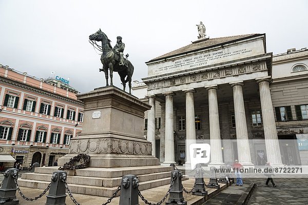 Statue of Giuseppe Garibaldi in front of the theatre Carlo Felice  Piazza De Ferrari  Genoa  Liguria  Italy  Europe