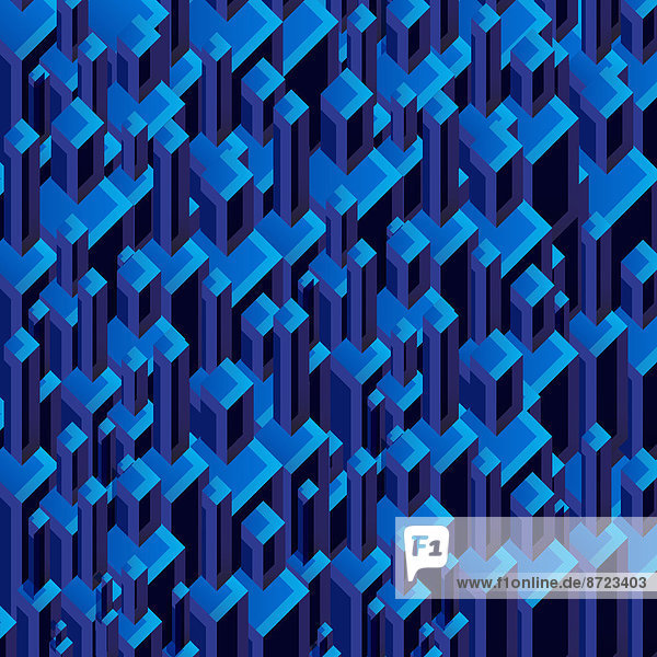Abstraktes dreidimensionales Hintergrundmuster aus dunkelblauen Blöcken