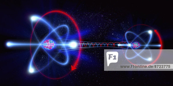 Nahaufnahme der Verbindung von rotierenden Atompartikeln