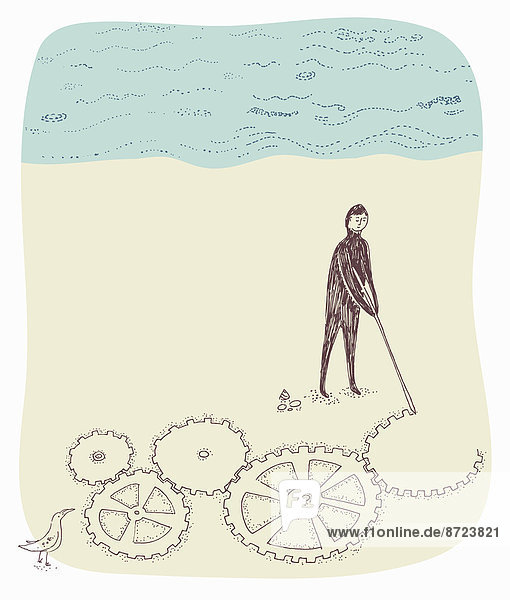 Mann Strand Verbindung Sand Zeichnung