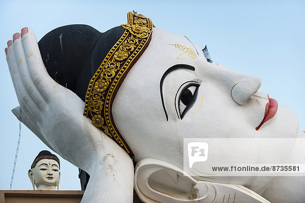 Lay Kyun Sakkya standing Buddha statue behind the reclining Buddha statue Maha Bodhi Ta Htaung Monywa Sagaing Region Myanmar