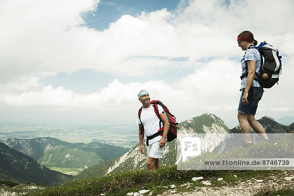 Mature couple hiking in mountains  Tannheim Valley  Austria