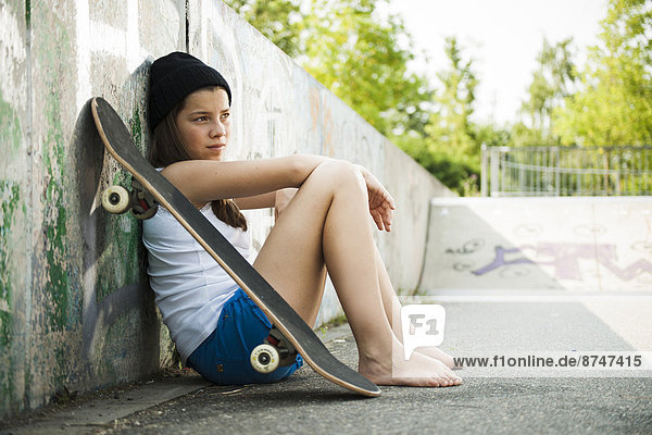 Girl Hanging out in Skatepark  Feudenheim  Mannheim  Baden-Wurttemberg  Germany