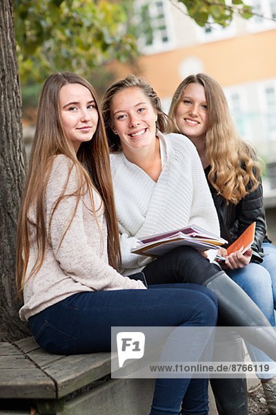 Teenage girls at schoolyard  Stockholm  Sweden