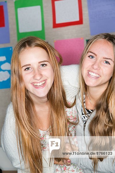 Portrait of teenage girls at school  Stockholm  Sweden