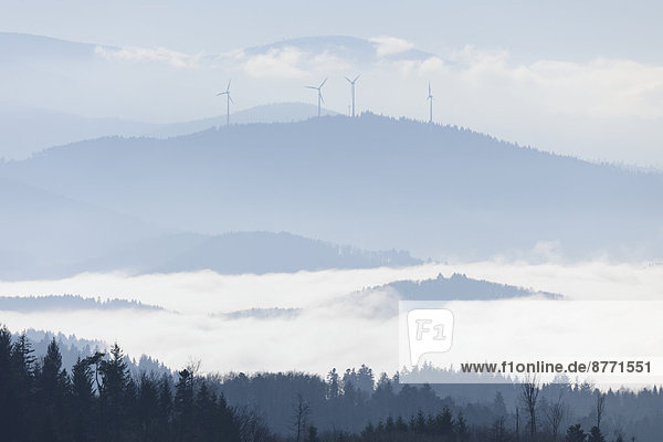 Deutschland  Baden-Württemberg  Schwarzwald  Windkraftanlagen vernebelt