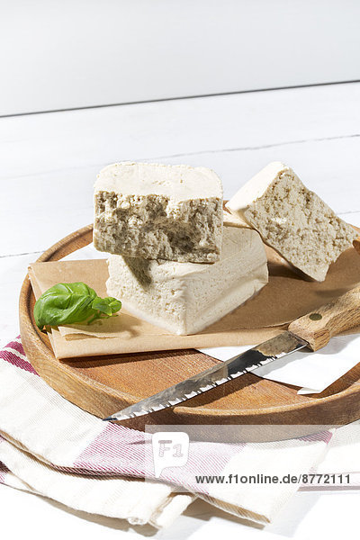 Organic tofu on chopping board