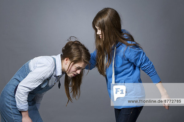 Teenage girl pulling her sisters hair