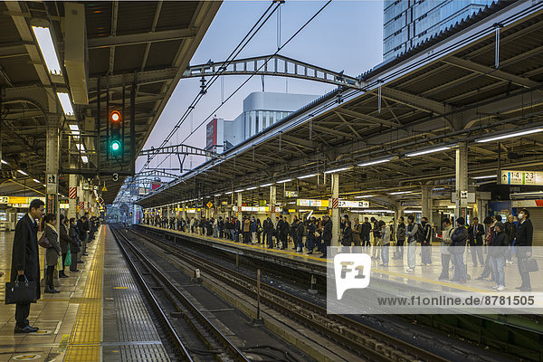 Japan  Asia  Tokyo  Akihabara  city  commute  rush hour  people  early  morning  order  station  train  waiting  work
