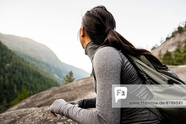 Young woman looking at view  Squamish  British Columbia  Canada