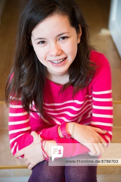 Portrait of girl with dental brace  smiling