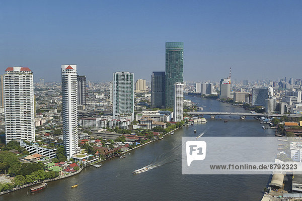 Bangkok  Hauptstadt  Skyline  Skylines  Reise  Großstadt  Boot  Brücke  Fluss  Tourismus  Asien  Innenstadt  Thailand