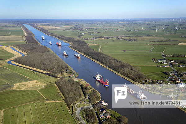 Ship traffic on the Kiel Canal or Nord-Ostsee-Kanal  Brunsbüttel  Schleswig-Holstein  Germany