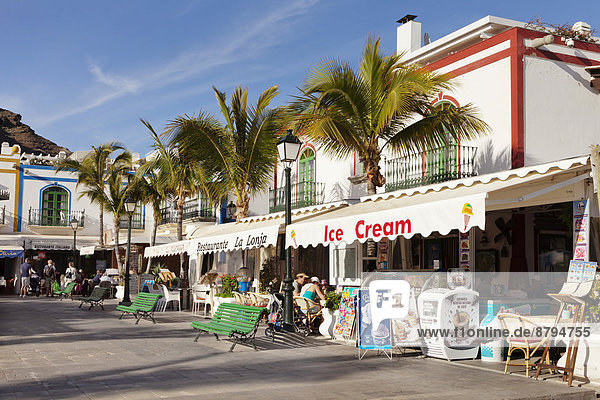 Restaurants and waterfront on the harbor  Puerto de Mogán  Gran Canaria  Canary Islands  Spain