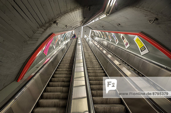 Escalator in the metro  Vienna  Vienna State  Austria