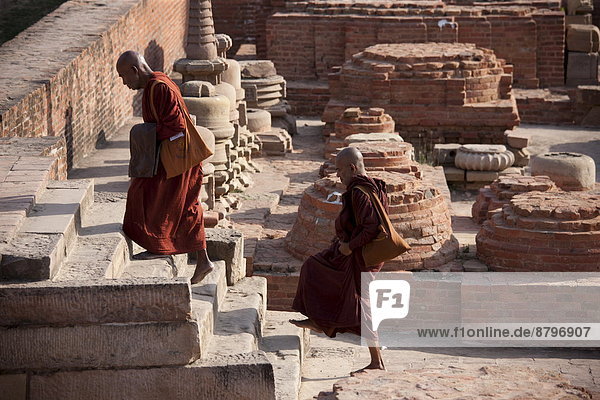 nahe  Ruine  Besuch  Treffen  trifft  fünfstöckig  Buddhismus  Varanasi  Mönch  Stupa