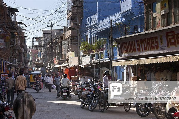 Straße Stadt beschäftigt Stilleben still stills Stillleben Basar Jodhpur alt Rajasthan