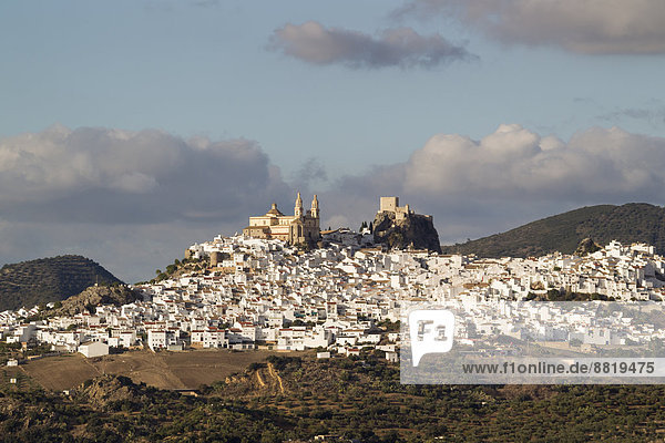 Palast Schloß Schlösser Stadt weiß Berggipfel Gipfel Spitze Spitzen Kirche Andalusien maurisch Olvera Spanien