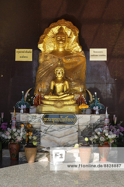 Buddha-Statue in einem kleinen Tempel an der Stadtsäule  Sao Lak Muang  Schrein im Thung Sri Muang Park  Udon Thani  Isan oder Isaan  Thailand