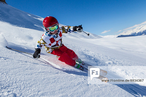 Switzerland  Grisons  Obersaxen  Boy on the slope