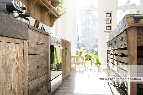 Country style kitchen in sunlight