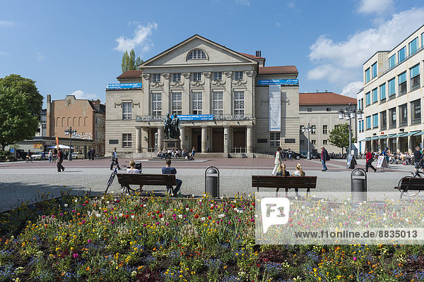Germany  Thuringia  Weimar  View of German National Theatre and Goethe-Schiller Monument