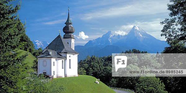 Wallfahrtskirche Maria Gern mit Watzmann, Berchtesgaden, Bayern, Deutschland