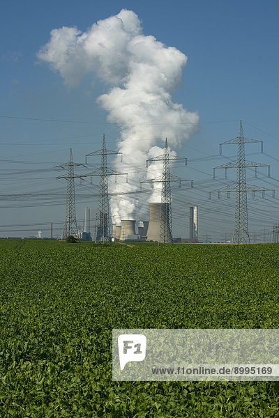 Kraftwerk, hoch, oben, frontal, Landschaft, Bergheim, Deutschland, Niederaußem, Stärke, Spannung, Nordrhein-Westfalen