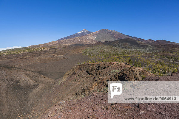 Aussicht vom Vulkan-Krater Samara  auf den Vulkan Pico del Teide  3718 m  Vulkan Pico del Viejo  3134 m  den Vulkan Volcán de la Botija  2122 m  UNESCO Weltnaturerbe Teide-Nationalpark  Teneriffa  Kanarische Inseln  Spanien