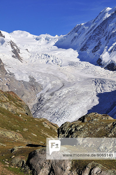 Grenzgletscher glacier  Lyskamm Mountain  4478 m  Gornergrat Ridge  Zermatt  Canton of Valais  Switzerland