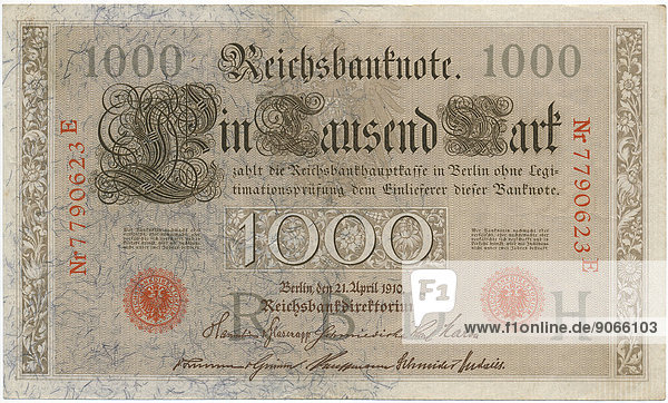 Alter Geldschein  1000 Mark  Vorderseite  Reichsbanknote von 1910