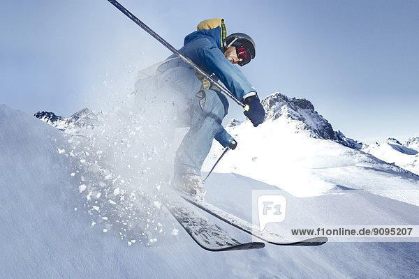 Austria Vorarlberg Riezlern Skier in motion