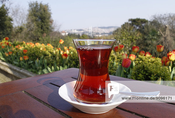 Türkei, Istanbul, Yildiz Park, Cay, Glas türkischer Tee - Stockfoto