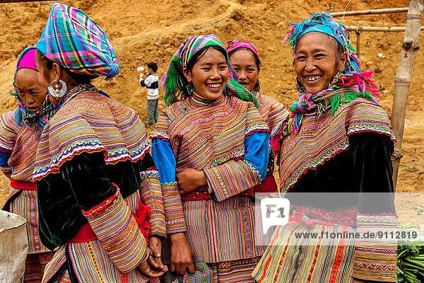 Flower Hmong People At The Ethnic Market In Can Cau Lao Cai Province Vietnam