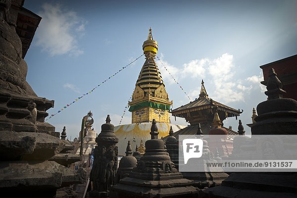 The stupa of Swayambhunath sits above the capital city of Kathmandu  Nepal
