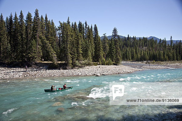 Mann Fluss Kanu Paddel 2 Kootenay Nationalpark Kanada
