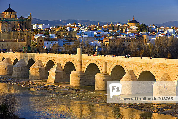 Puente Romano (bridge) spanning the Rio Guadalquivir (river) in the City of Cordoba  UNESCO World Heritage Site  Province of Cordoba  Andalusia (Andalucia)  Spain  Europe.