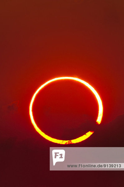 Annular solar eclipse of May 20th 2012. Photographed at sunset from western Texas.
