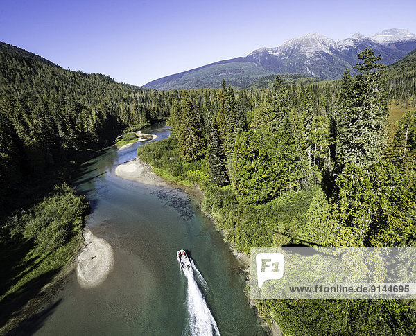 Jet boat  Mitchell River  Cariboo Mountains  British Columbia  Canada