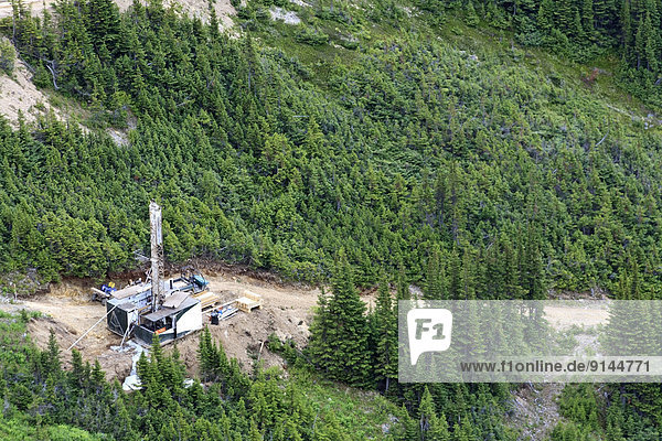 Diamond drill rig exploring for minerals on Astlais Mountain  Bulkley Valley  British Columbia