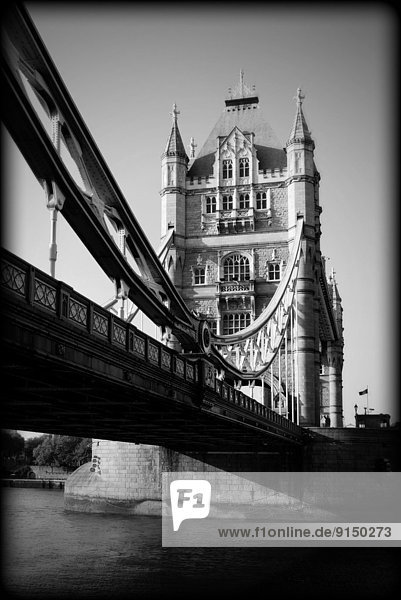 Tower Bridge in London  UK. View from the Thames river bank.