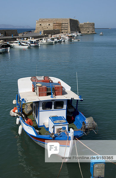 Hafen Boot Festung Hintergrund Venetien Kreta Fischer Griechenland