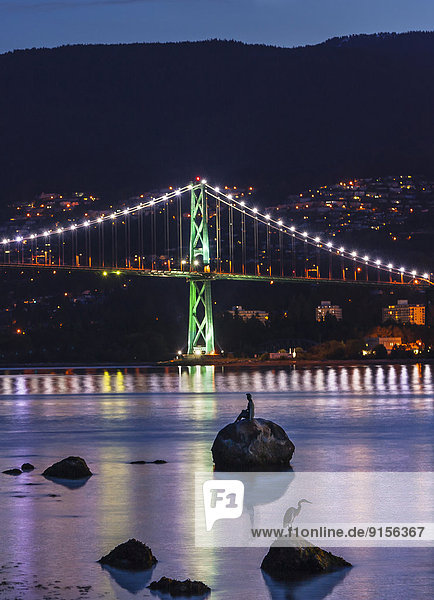 Lions Gate Bridge and Blue Heron  Vancouver  British Columbia  Canada