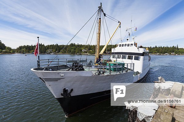 The MV Frances Barkley prepares to dock in Bamfield. Bamfield  Broken Island Group  Barkley Sound  Vancouver Island  British Columbia  Canada
