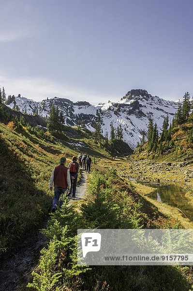 Hikers on the trail in Mount Baker National Park  USA