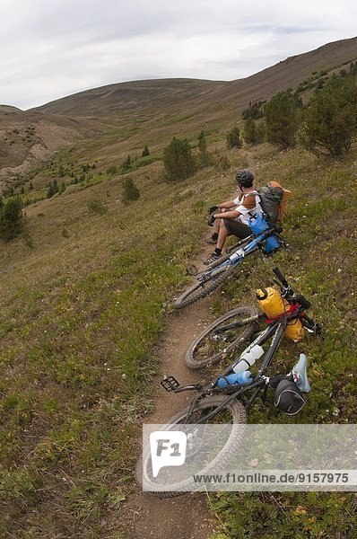 Mountain biking in the Spruce Lake Protected Area. South Chilcotin Mountains. British Columbia  Canada