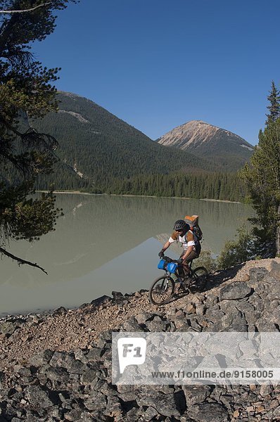 Mountain bike touring in Gun Creek  Spruce Lake Protected Area  South Chilcotin Mountains  British Columbia  Canada